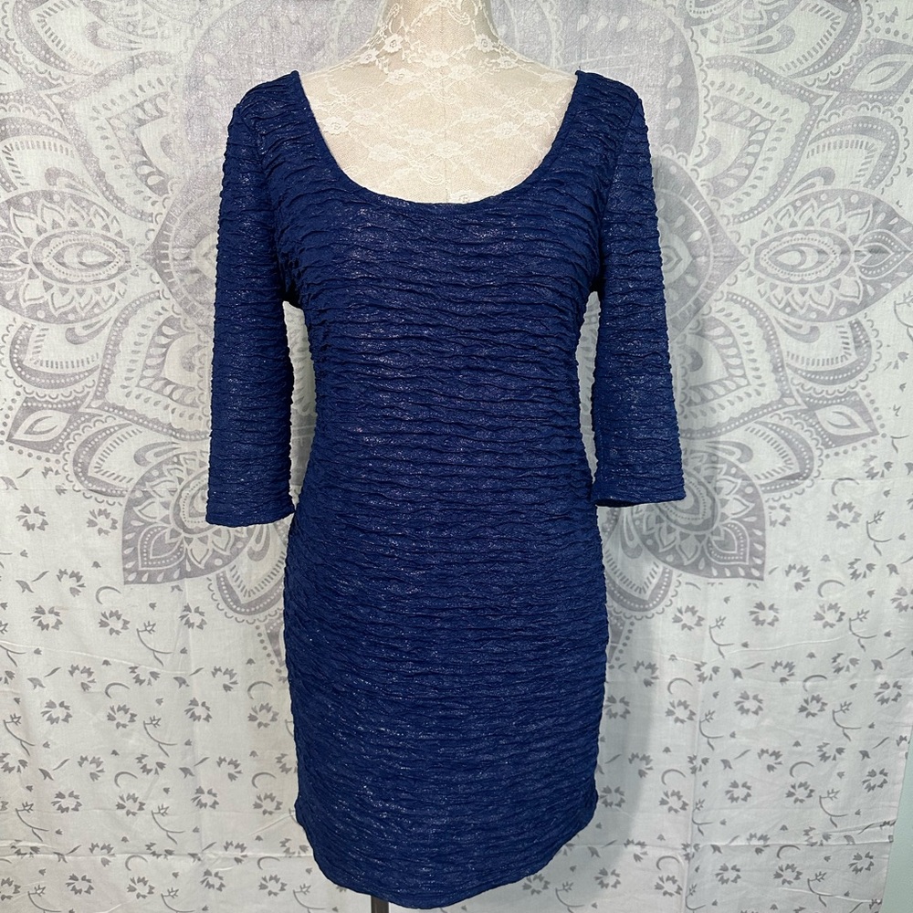 Nwt $49 Material Girl Macys Blue Bodycon Open Back Bondage Dress 3/4 Sleeve XL